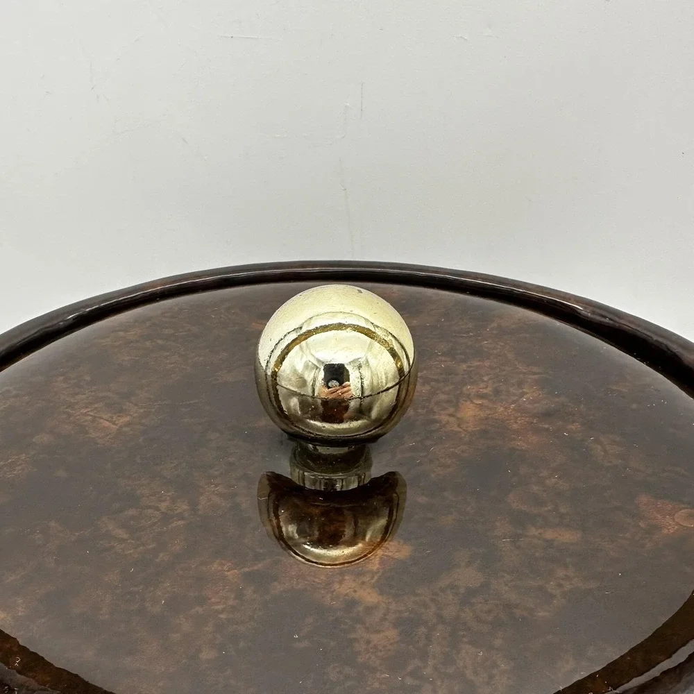 Vtg MCM Faux Tortoise Shell Brown Marbled Vinyl Padded‎ Ice Bucket Handle Core